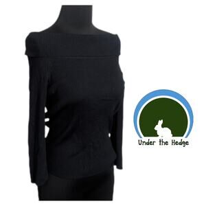 Vtg Talbots Black Ribbed Off Shoulder Knit Top Small Petite I-2 Whimsigoth Goth